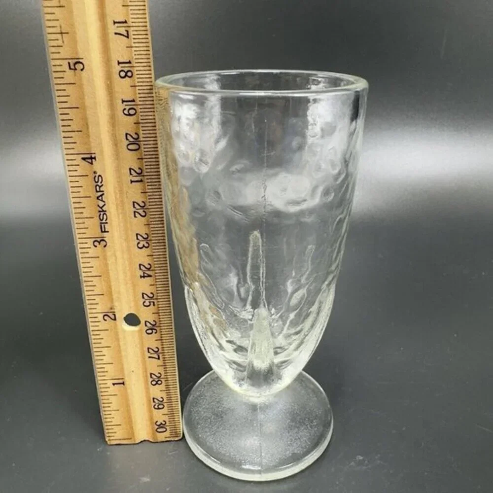 Vintage Clear‎ Crinkle Glass Parfait Footed Glasses Cups Set 3 BarWare Tumblers